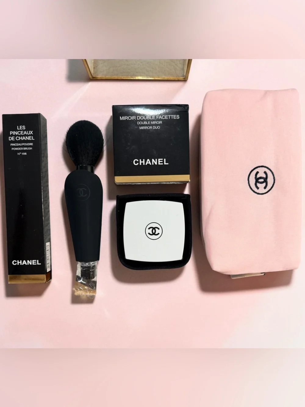 NEW | CHANEL Beauty Gift Set Pink Cosmetic Pouch Mirror Brush Makeup Accessories - Picture 2 of 10